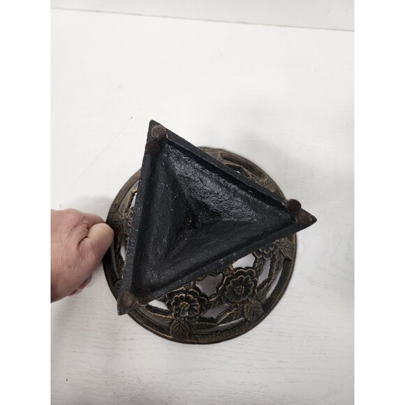 Vintage Cast Iron Decorative Pedestal Bowl Centerpiece Ornate Floral Design MCM - Picture 6 of 9